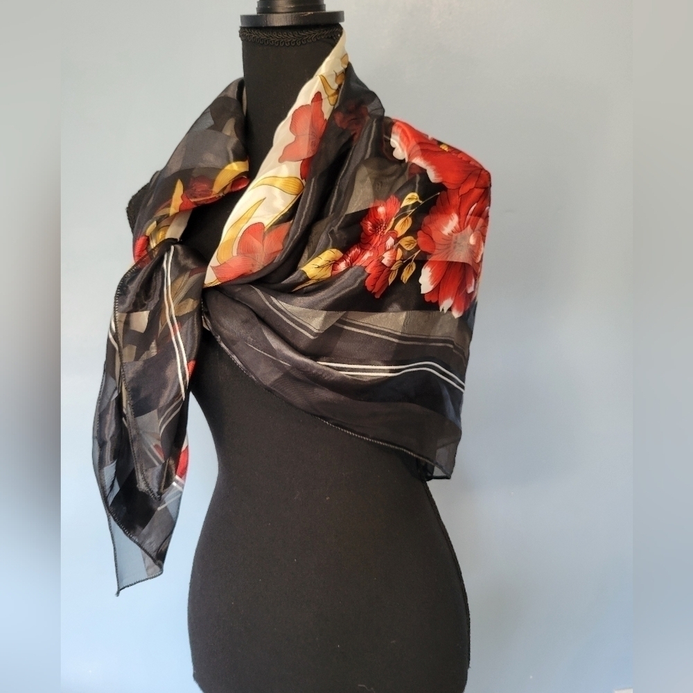 Floral Print Striped Scarf